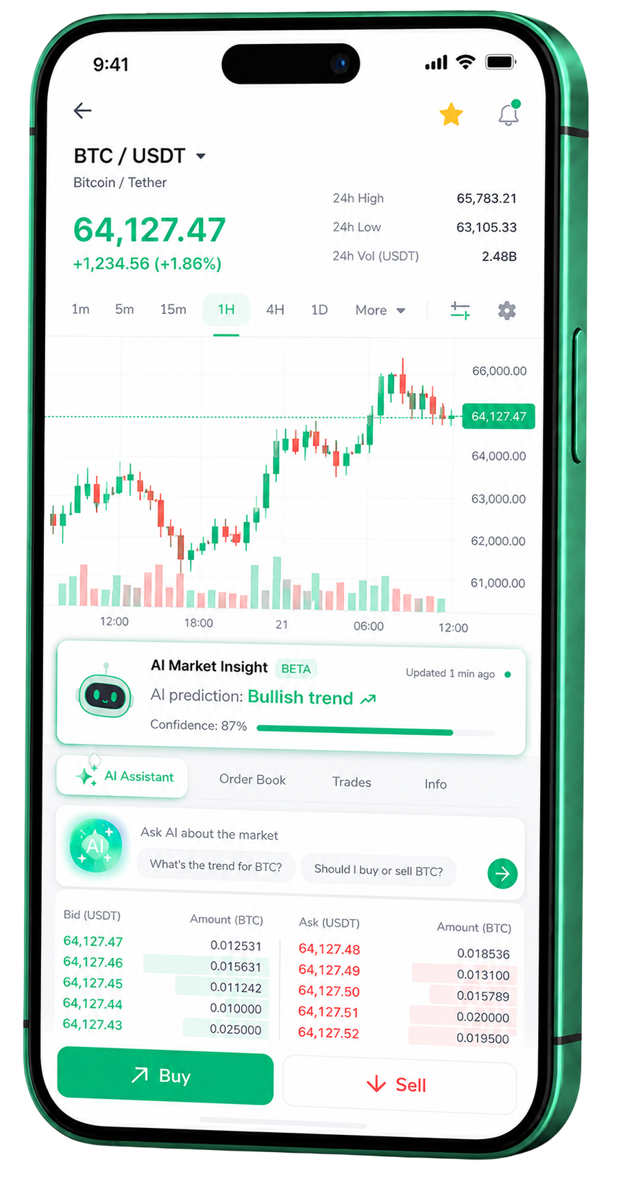 App mobile di trading Lorventorassium in esecuzione su uno smartphone
